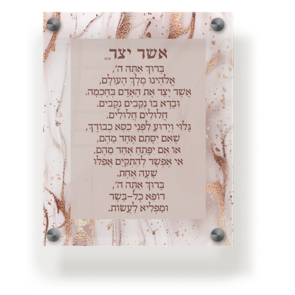 Acrylic Asher Yatzar Blessing Plaque - Wall Frame Edos Mizrach 9.5x11.5" Rose Gold