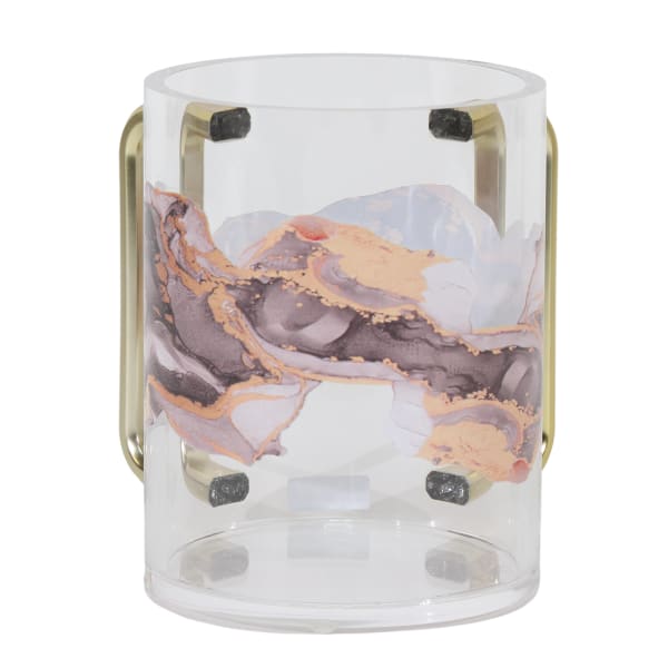 Acrylic Washcup Gold Handles Orange-purple Marble