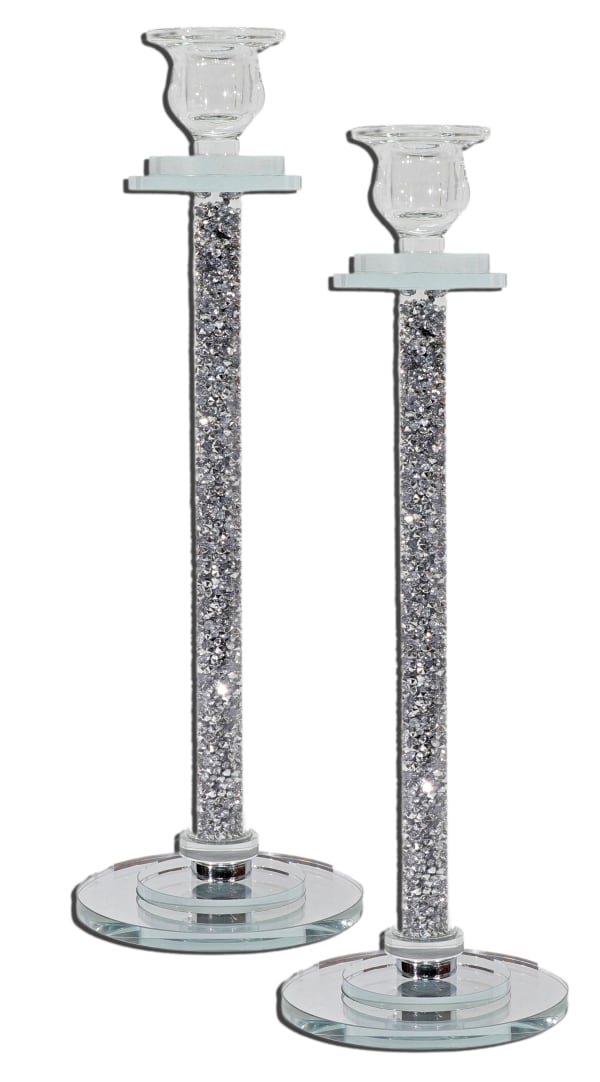 Crystal Candlesticks 15" - Silver Filling