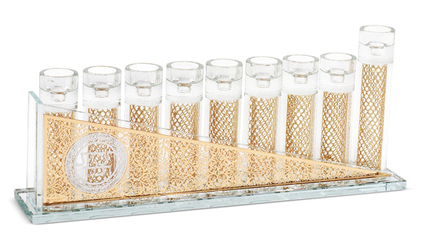 Crystal Menorah with Silver & Gold Plates and Gold Fillings