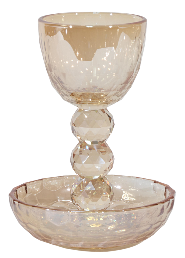 Crystal Gold Kiddush Cup with Tray Circle Design - 5.5"