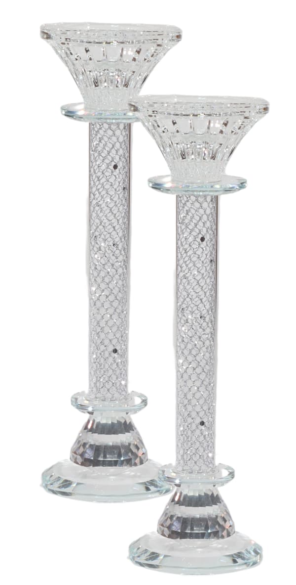 Crystal Candlestick with Silver Paper Filling 9.5"