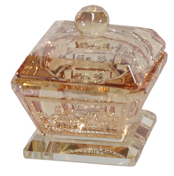 Gold Crystal Salt/Honey Holder with Lid - Gold metal 2"x2"