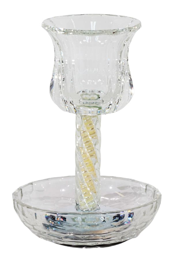 Crystal Kiddush Cup  - White Pearl Filling with Spiral Leg - 6" Cup 4.5" Tray