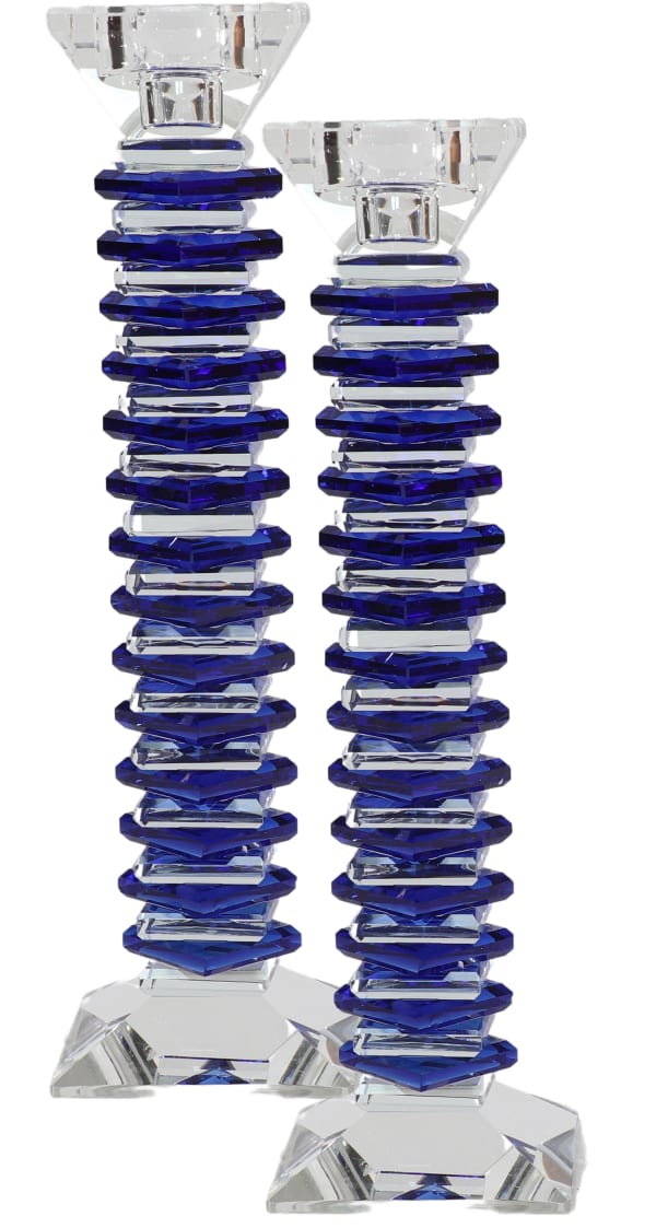 Blue & Clear Crystal Candle Sticks 11"