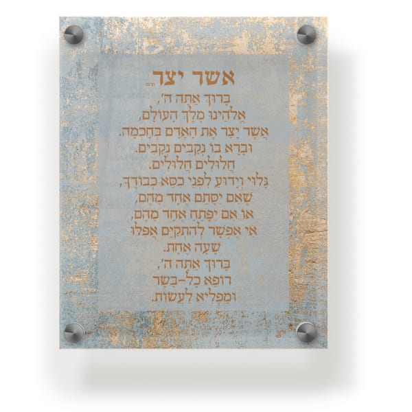 Acrylic Asher Yatzar Blessing Plaque - Wall Frame Edos Mizrach 9.5x11.5" Teal & Gold