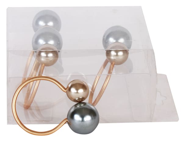 Gold & two tone pearls Napkin Ring set of 4/pvc box,