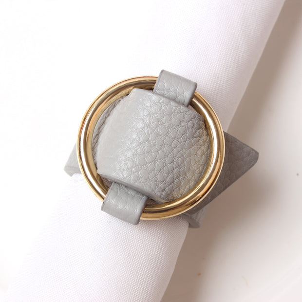 Leather and Gold Napkin Rings Set of 4