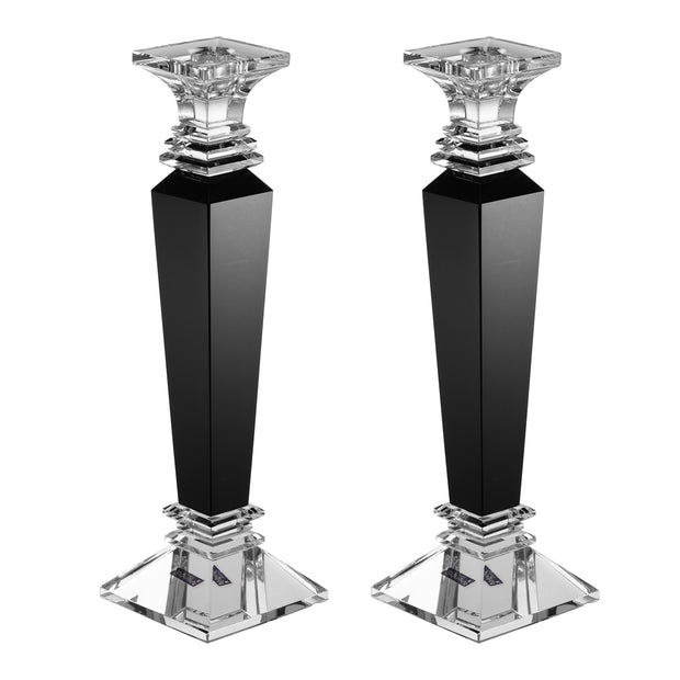 Set of Crystal Candlesticks with Black Center 12"