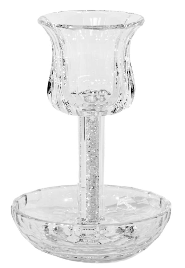 Crystal Kiddush Cup  - White Filling with Square Leg - 6" Cup 4.5" Tray