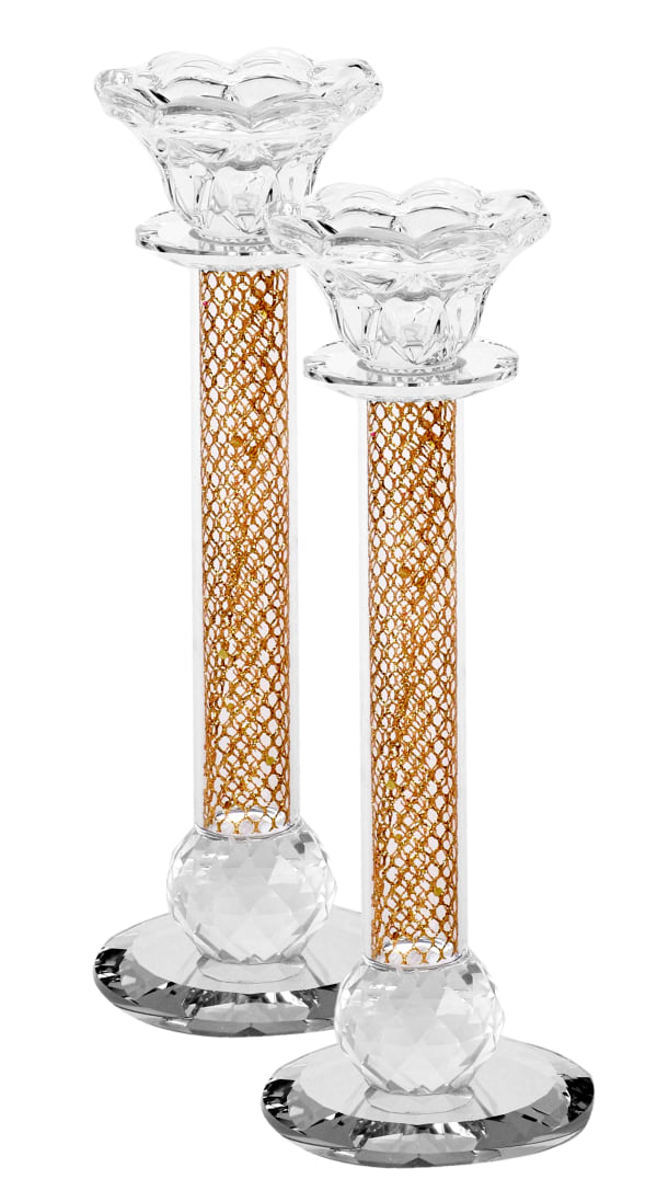 Set of 2 Crystal Candlesticks Gold Net 8.5"