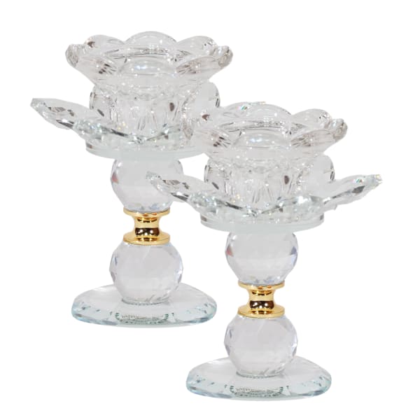 2 Pcs Crystal Candle Holder with Gold 4.5"