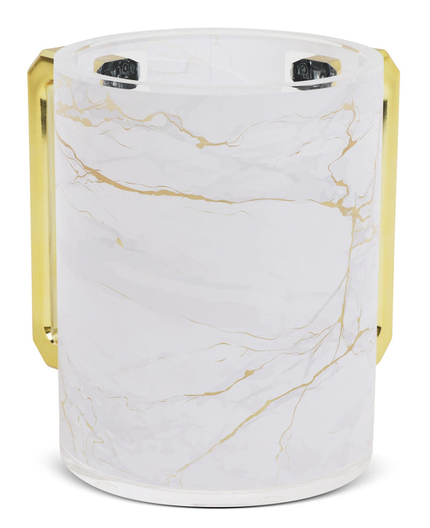 Acrylic Washing Cup Gold & White Marble - Gold Handles