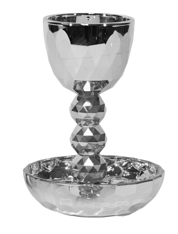 Crystal Silver Kiddush Cup with Tray Round Design - 5.5"